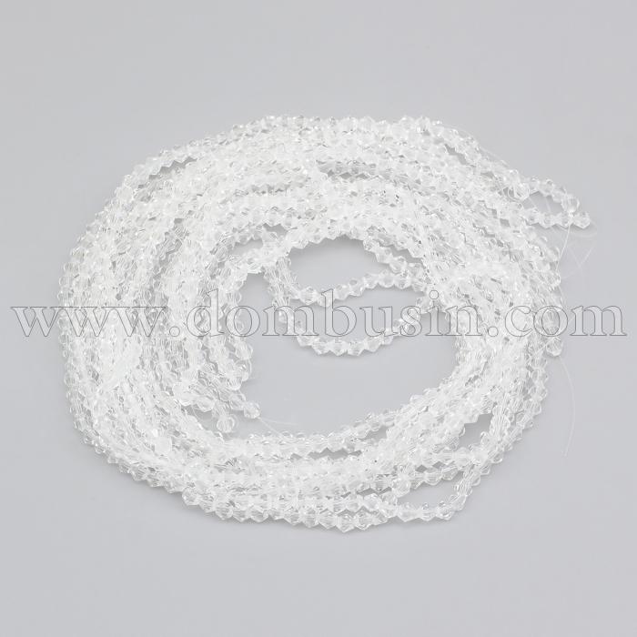 Бусины Австрийский Хрусталь, Имитация, Стекло, Граненые Биконус, Цвет: Бесцветный, Размер: 4х4мм, Отв-тие: 1мм, около 107шт/41см/нить, 10нитей/упаковка, (УТ100031712)