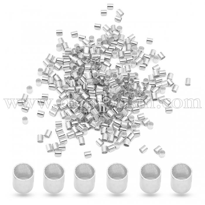 Намистини Затискні Стоппери, крімп, Латунь, Циліндр,Срібло, 3х3мм, Отвір 2.5мм, (УТ100031741)