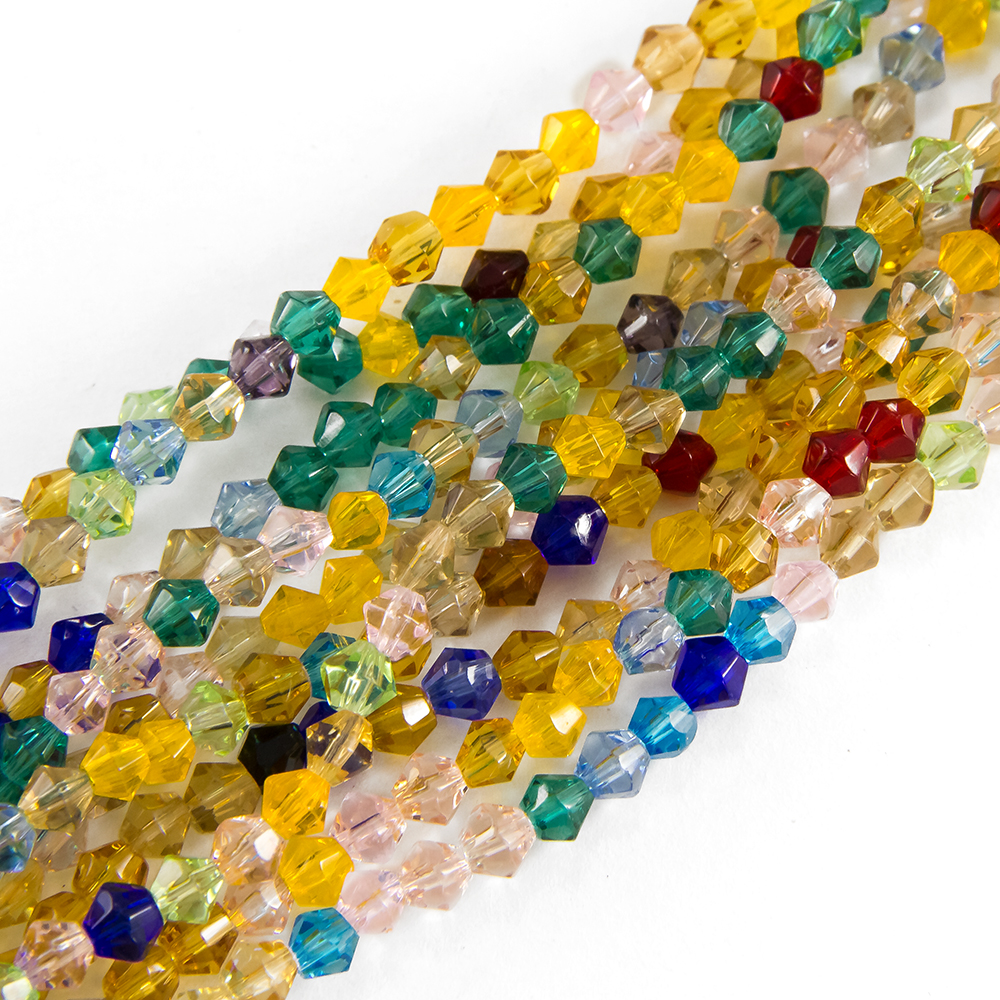 Намистини Скляні Гранені Біконус Прозорі, Мікс, 4мм, Отвір 1мм, близько 82шт/33см/нитка, 20 ниток/упак, (УТ100031883)