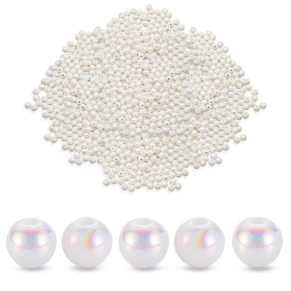 Намистини Акрилові Круглі, Покриття АВ, Білий, 8х7мм, Отвір: 2мм, близько 1600шт/500г, (УТ100033383)