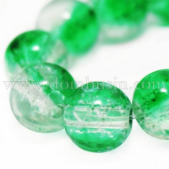 Намистини "Бите Скло" Двобарвні, круглі, Колір: Зелений, Діаметр: 8 мм, Отвір 1мм, близько 105шт/84см/нитка, (УТ000004836)