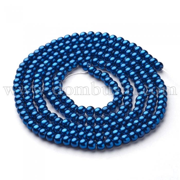 Жемчуг Бусины Стекло 4мм, Глянцевые, Круглые, Цвет: Темно-синий, Диаметр: 4мм, Отв-тие 1мм, около 216шт/86см/нить, (УТ000004870)