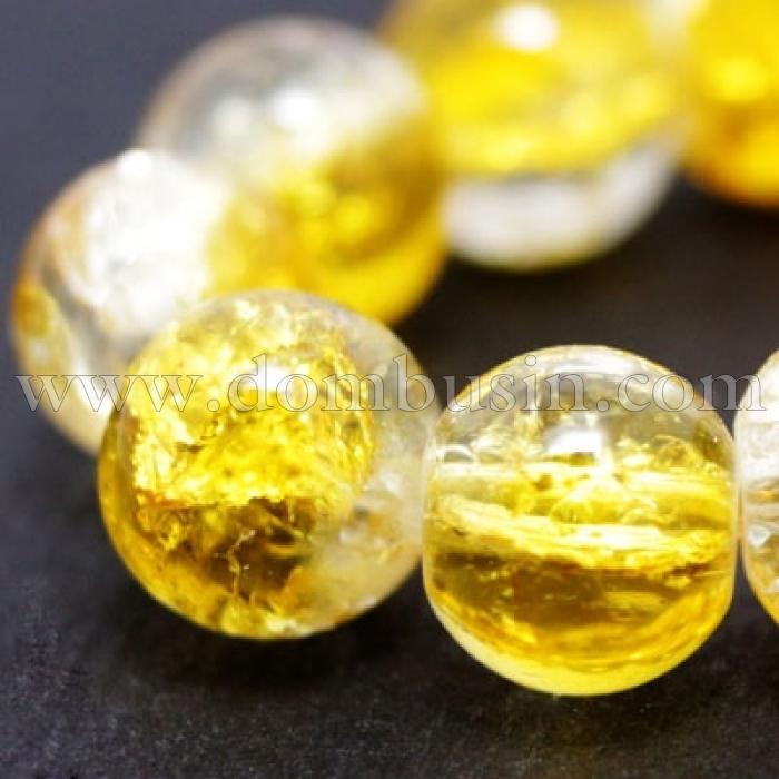 Бусины "Битое Стекло" Двухцветные, круглые, Цвет: Желтый, Диаметр: 8мм, Отверстие 1мм, около 105шт/84см/нить, (УТ000004905)