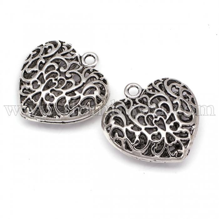 Кулон Сердце, Металл, Цвет: Античное Серебро, Размер: 35х34.5х11мм, Отверстие 3.5мм, (УТ000003722)