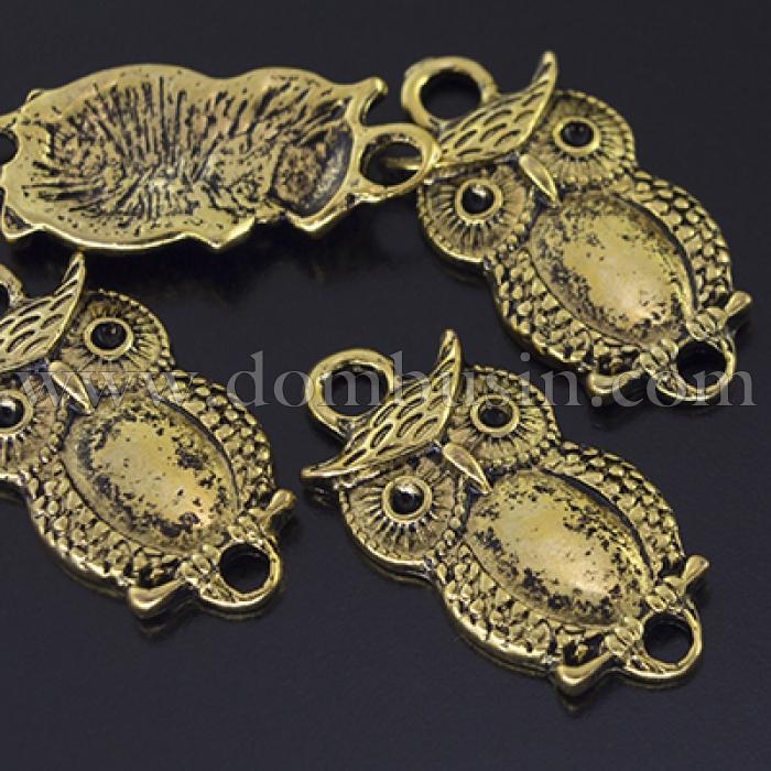 Коннектор Сова Бижутерный сплав, 2 отверстия, Цвет: Античное Золото, Размер: 26х13х4мм, Отверстие 3мм, Пригоден под Стразы 1~2мм, (БА000001606)