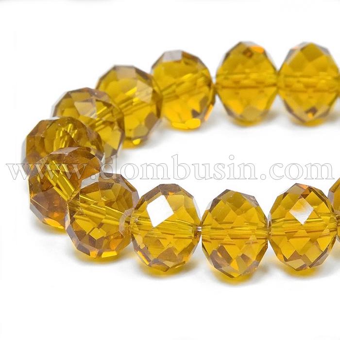 Намистини Австрійський Кришталь, Імітація, Скло Грановані, Прозорі, Рондель, Колір: Жовто-золотий, Розмір: 6х4мм, Отв-тя: 1мм, близько 92шт / 36см / нитка, (УТ000004912)