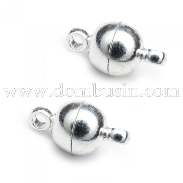 Застібка Магнітна, Латунь, Кругла, Колір: Срібло, 11.5х6мм, Отвір 1.2мм, (УТ000000957)