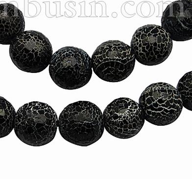 Бусины Агат Кракле Натуральный, Круглые, Граненые, На нитях, Цвет: Черный, Размер: Диаметр: 12мм, Отв. 2мм, около 33шт/40см/нить, (УТ000005355)