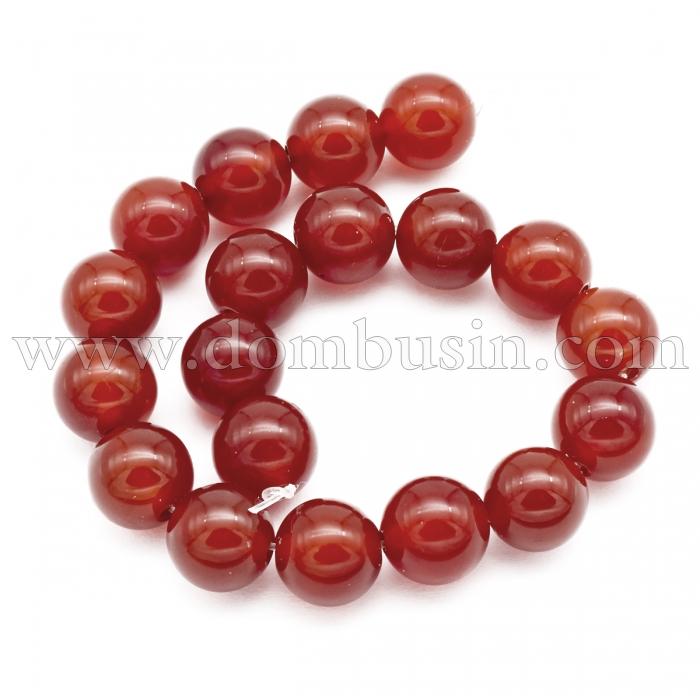 Бусины Натуральный Красный Агат/Сердолик класс А, На нитях, Круглые, Цвет: Красный, Размер: 10мм, Отв. 1мм, около 19шт/20см/нить, (УТ000005393)