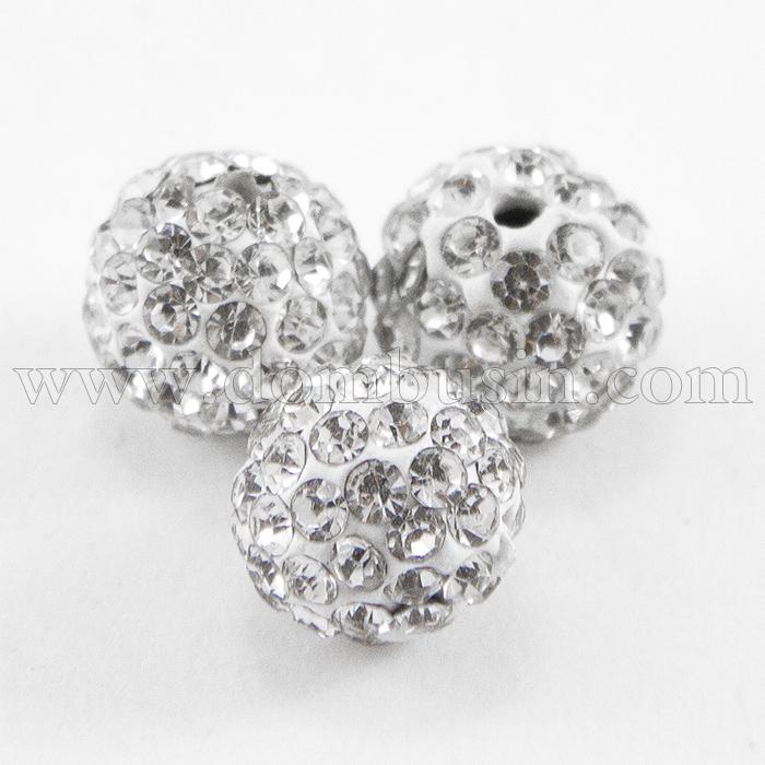 Бусины со Стразами класс А, из Полимерной Глины, Круглые, Шамбала, Цвет: Кристалл, Размер: 10мм, Отверстие 1.8~2мм, (УТ000005444)