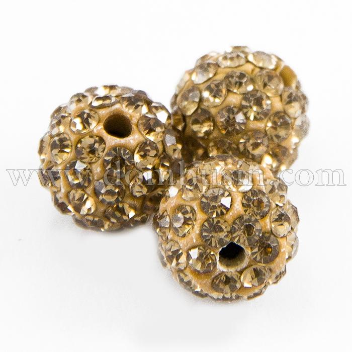 Бусины со Стразами класс А, из Полимерной Глины, Круглые, Шамбала, Цвет: Колорадо Топаз, Размер: 10мм, Отверстие 1.8~2мм, (УТ000005516)