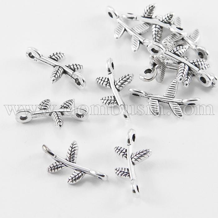 Конектор Гілка Біжутерний сплав, 2 отвори, Колір: Античне Срібло, Розмір: 17х9.5х3мм, Отвір 1мм, (УТ000005559)