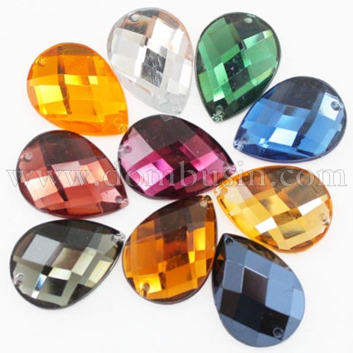 Пришивні Акрилові Стрази, 2 отвори, Крапля, Колір: Мікс, Розмір: 21х15х5мм, Отв-тя 1мм, (УТ000005658)