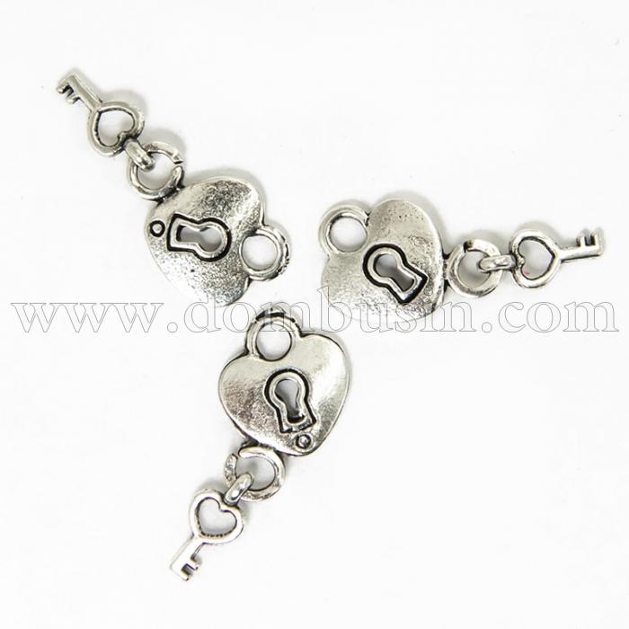 Кулон Сердце и Ключ Металл, Цвет: Античное Серебро, Размер: Сердце 15x12.5x3мм, Отверстие 3.5мм, Ключ 12x5.5x1мм, (УТ000000410)