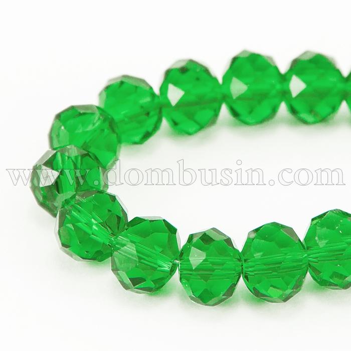 Бусины Австрийский Хрусталь, Имитация, Стекло Граненые, Прозрачные, Рондель, Цвет: Зеленый светлый, Размер: 10х7мм, Отв-тие 1мм, около 72шт/50см/нить, (УТ000005792)