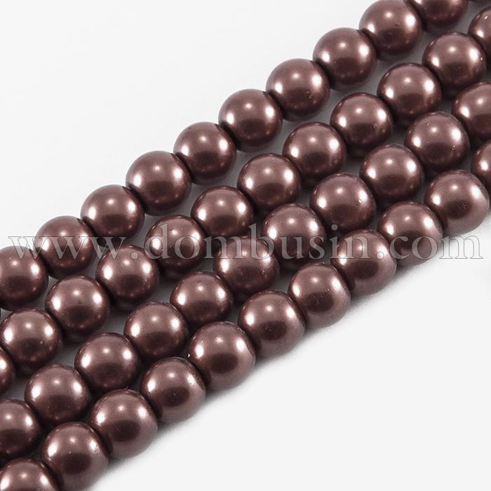 Жемчуг Бусины Стекло 4мм, Глянцевые, Круглые, Цвет: Темно-коричневый, Диаметр: 4мм, Отв-тие 1мм, около 216шт/86см/нить, (УТ000005884)