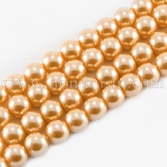 Перли Намистини Скло 4мм, Глянцеві, Круглі, Колір: Коричнево-золотистий, Діаметр: 4 мм, Отв-тя 1мм, близько 216шт / 86см / нитка, (УТ000005888)