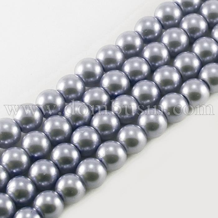 Перли Намистини Скло 4мм, Глянцеві, Круглі, Колір: Темно-синьо-сірий, Діаметр: 4 мм, Отв-тя 1мм, близько 216шт / 86см / нитка, (УТ000006227)