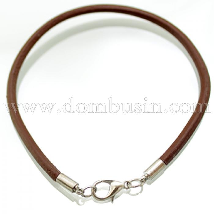 Основа для браслета, Натуральная Кожа, Застежка Карабин, Цвет: Коричневый, Размер: 200х3мм, Карабин: Длина 12мм, (УТ000006241)