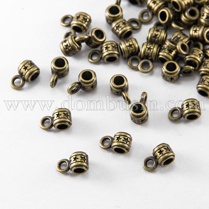 Бейл Трубка, Бижутерный сплав, Тибетский Стиль, Цвет: Бронза, Размер: 9х5х7мм, Отверстие 1.5мм и 3.5мм, (УТ000006304)