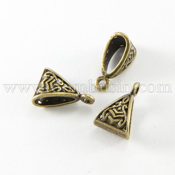 Бейл в Тибетском Стиле, Треугольный, Бижутерный сплав, Цвет: Бронза, Размер: 15.5х10х7мм, Отверстие 2мм, (УТ000006305)