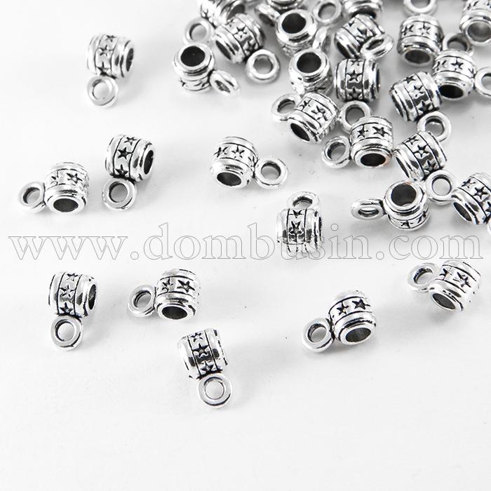 Бейл Трубка, Бижутерный сплав, Тибетский Стиль, Цвет: Античное Серебро, Размер: 9х5х7мм, Отверстие 1.5мм и 3.5мм, (УТ000006352)