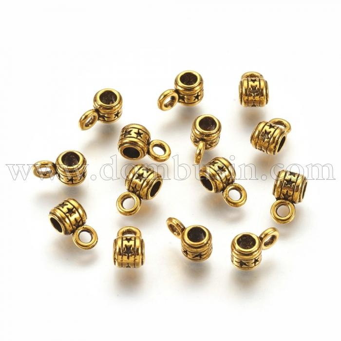Бейл Трубка, Бижутерный сплав, Тибетский Стиль, Цвет: Античное Золото, Размер: 9х5х7мм, Отверстие 1.5мм и 3.5мм, (УТ000006416)