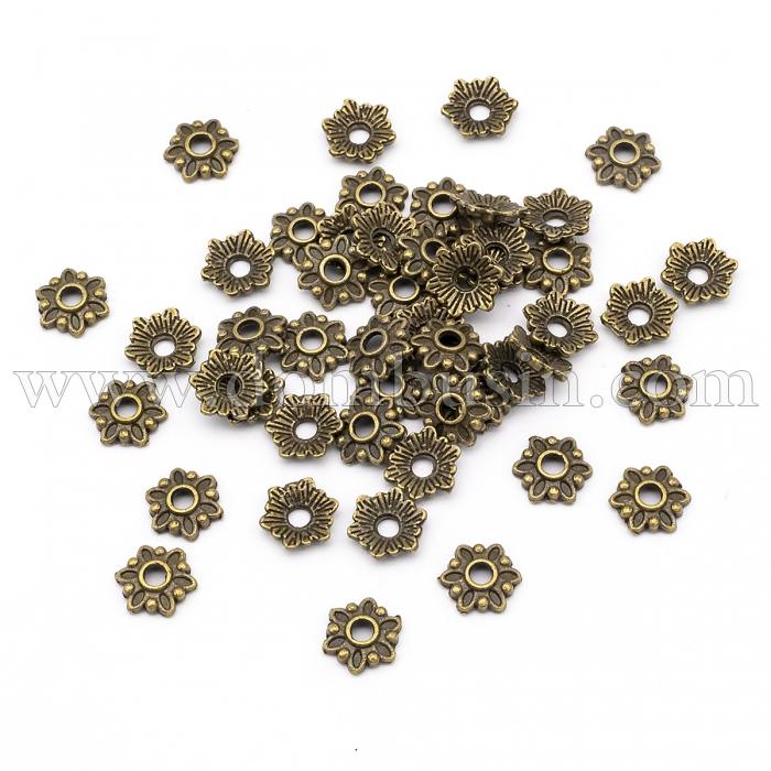 Шапочки для Бусин Металеві, Квітка, Колір: Бронза, Розмір: 7х7х2мм, Отвір 1.5мм, (УТ000006418)