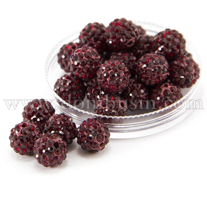 Бусины со Стразами класс А, из Полимерной Глины, Круглые, Шамбала, Цвет: Сиам, Размер: 10мм, Отверстие 1.8~2мм, (УТ000006891)