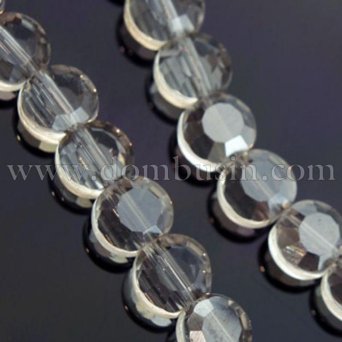 Намистини скляні круглі плоскі, прозорі, горіння, Колір: Сірий, Розмір: 6х4мм, Отв-тя: 1мм, близько 72шт / 30см / нитка, (УТ000007008)