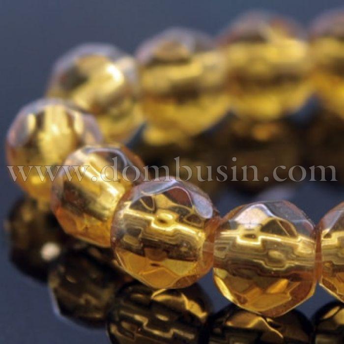 Намистини скляні круглі, прозорі, горіння, Колір: Коричневий, Розмір: Діаметр: 4 мм, Отвір 0,5мм, близько 74шт / 40см / нитка, (УТ000007104)