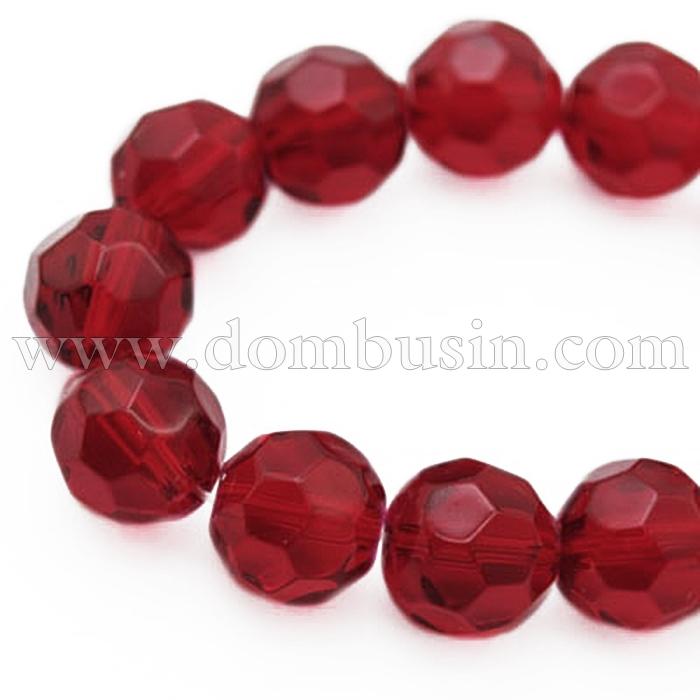 Бусины стеклянные круглые, прозрачные, граненые, Цвет: Красный, Размер: Диаметр: 4мм, Отверстие 0,5мм, около 100шт/34см/нить, (УТ000007106)