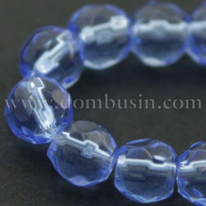 Бусины стеклянные круглые, прозрачные, граненые, Цвет: Голубой, Размер: Диаметр: 4мм, Отверстие 0,5мм, около 74шт/40см/нить, (УТ000007110)