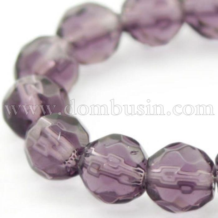 Намистини скляні круглі, прозорі, горіння, Колір: Фіолетовий, Діаметр: 4 мм, Отвір 0,5мм, близько 74шт / 40см / нитка, (УТ000007111)