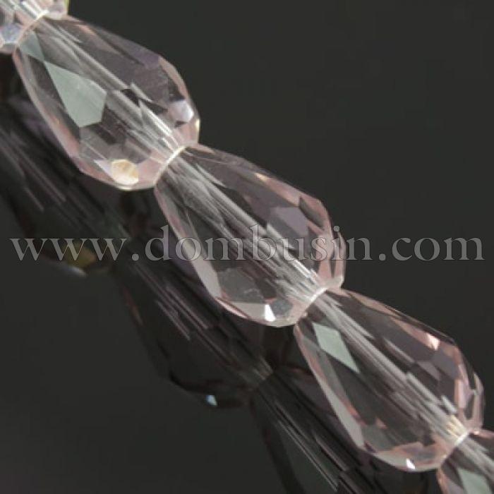 Намистини Скло Крапля, Прозорі, Грановані, Колір: Рожевий, Розмір: 6х4мм, Отв-тя: 1мм, близько 72шт / 43см / нитка, (УТ000007112)