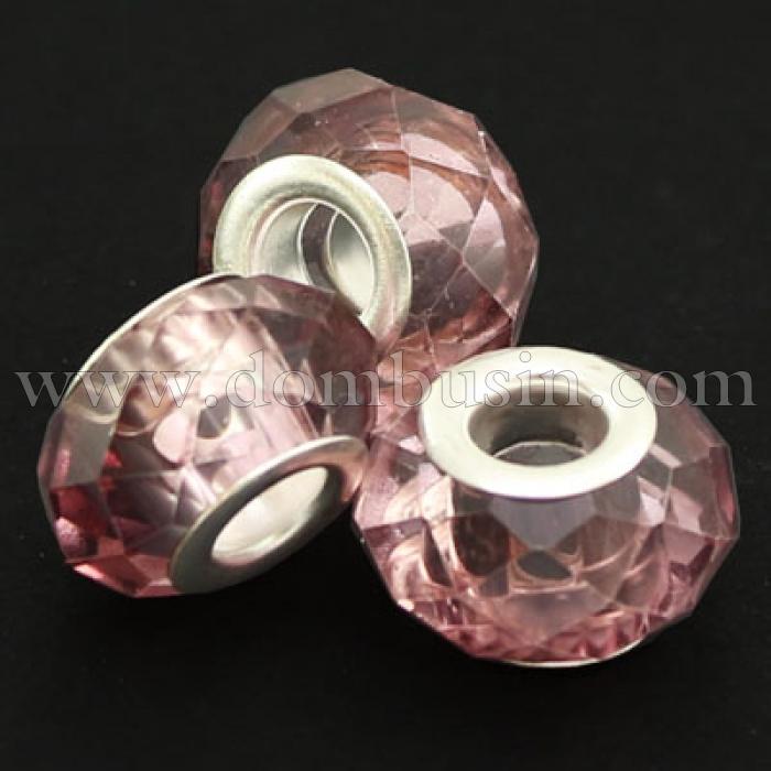 Шармы Евробусины Стекло Гранёные, Вставка из Латуни цвета Платина, Рондель, Цвет: Фиолетовый, Размер: 14х9мм, Отверстие 5мм, (УТ000007246)