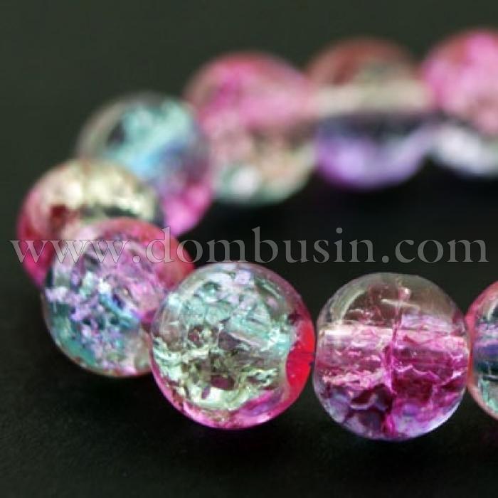 Намистини "Бите Скло" Двобарвні, круглі, Колір: Фіолетовий, Діаметр: 8 мм, Отвір 1мм, близько 105шт/84см/нитка, (УТ000007289)