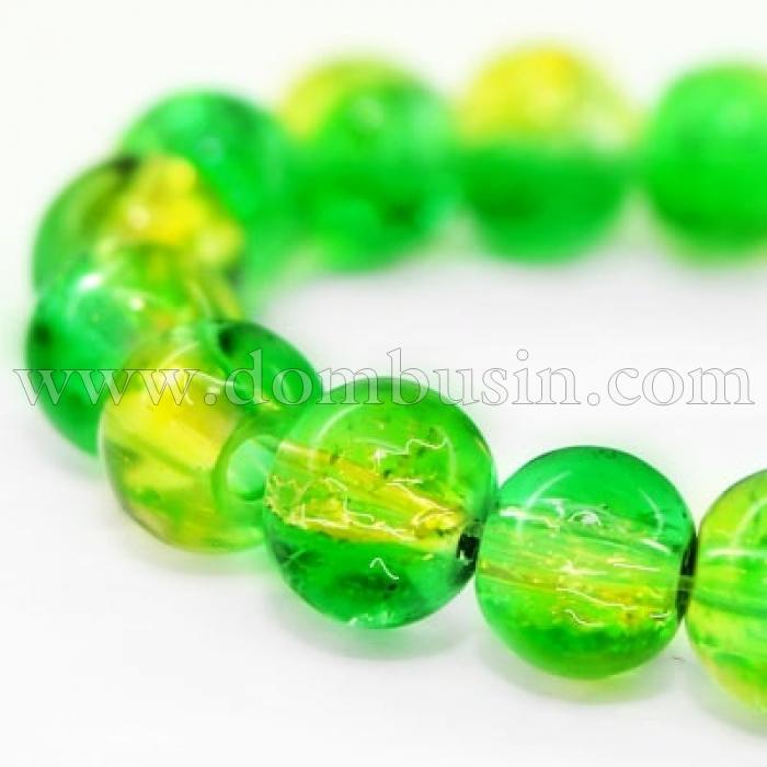 Намистини "Бите Скло" Двобарвні, круглі, Колір: Зелений, Діаметр: 8 мм, Отвір 1мм, близько 105шт/84см/нитка, (УТ000007290)