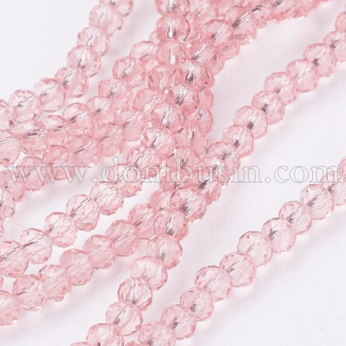 Намистини Австрійський Кришталь, Імітація, Скло Грановані, Прозорі, Рондель, Колір: Рожевий світлий, Розмір: 6х4мм, Отв-тя: 1мм, близько 92шт / 36см / нитка, (УТ000007339)