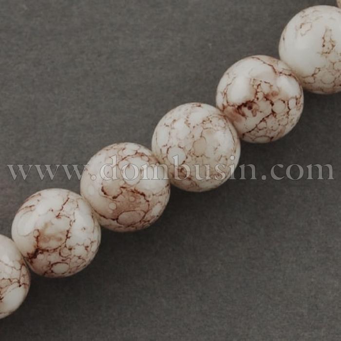 Бусины Стеклянные Окрашенные под мрамор, Форма: Круглая, Цвет: Розовый, Диаметр: 6мм, Отверстие 2мм, около 150шт/90см/нить, (УТ000007514)