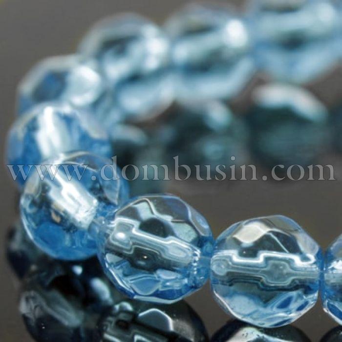 Бусины стеклянные круглые, прозрачные, граненые, Цвет: Голубой, Диаметр: 4мм, Отверстие 0,5мм, около 74шт/40см/нить, (УТ000007636)