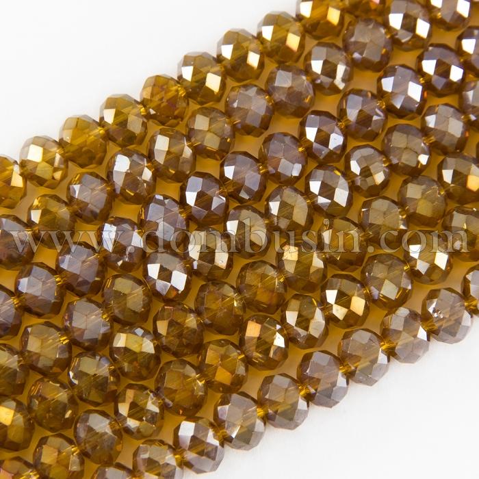 Бусины Гальваника Стекло АВ-Цвет, Граненые, Рондель, Цвет: Золотистый, Размер: 8х5мм, Отв-тие: 1мм, около 70шт/42см/нить, (УТ000007696)