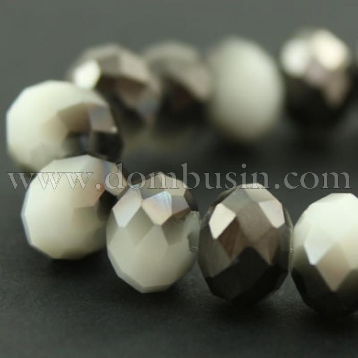 Намистини Гальваніка Скло, під Нефрит, напів, Грановані, Рондель, Колір: Чорний, 8х5мм, Отвір 1мм, близько 72шт / 36см / нитка, (УТ000007697)