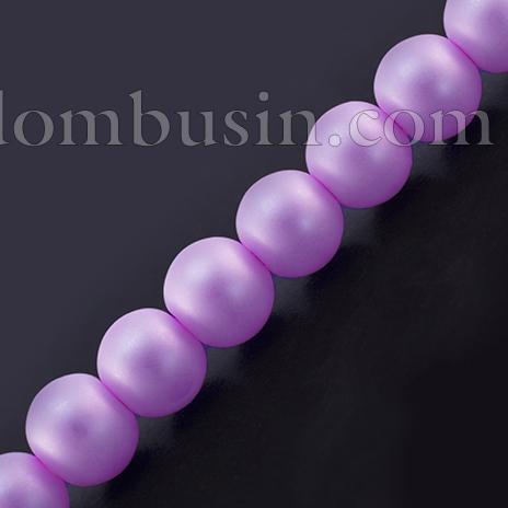 Перли Намистини Скляні, Матові, Круглі, Колір: Бузковий, Діаметр: 8 мм, Отвір 1мм, близько 105шт / 84см / нитка, (УТ000007742)