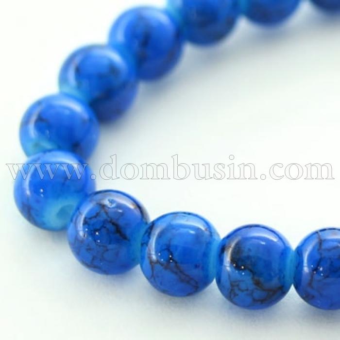 Намистини Скляні Пофарбовані під мармур, Форма: Кругла, Колір: Темно-синій, Діаметр: 6мм, Отвір 2мм, близько 150шт / 90см / нитка, (УТ000007752)