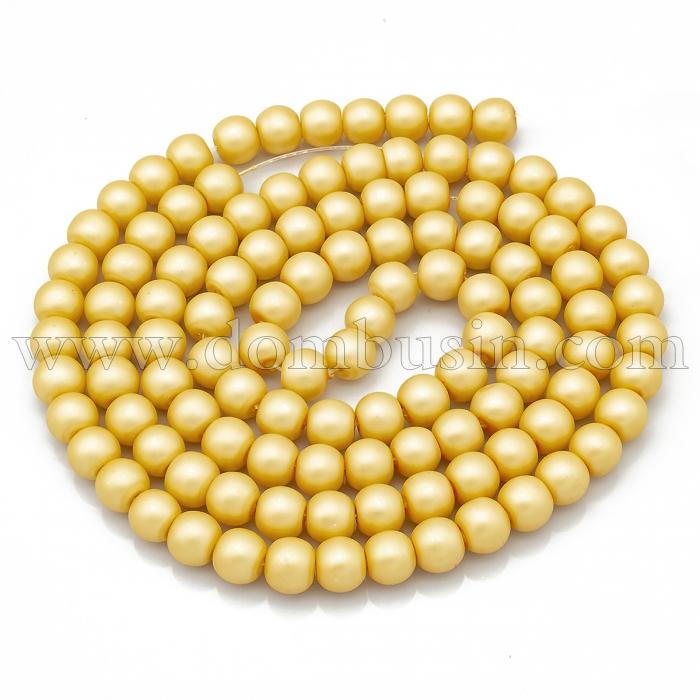 Перли Намистини Скляні, Матові, Круглі, Колір: Світло-оранжевий, Діаметр: 8 мм, Отвір 1мм, близько 105шт / 84см / нитка, (УТ000007820)