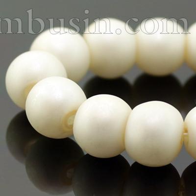 Жемчуг Бусины Стеклянные, Матовые, Круглые, Цвет: Светло-бежевый, Диаметр: 8мм, Отв. 1мм, около 105шт/84см/нить, (УТ000007833)