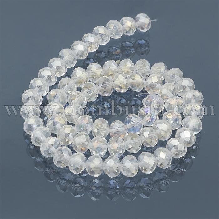 Бусины Гальваника Стекло АВ-Цвет, Граненые, Рондель, Цвет: Бесцветный, Размер: 8х5мм, Отв-тие: 1мм, около 70шт/42см/нить, (УТ000007853)