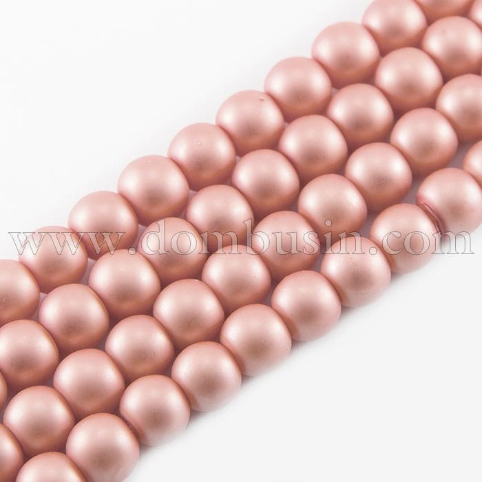 Жемчуг Бусины Стеклянные, Матовые, Круглые, Цвет: Коралловый, Диаметр: 6мм, Отв. 1мм, около 145шт/87см/нить, (УТ000007857)