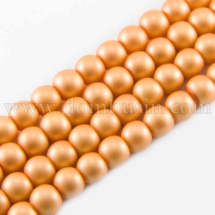 Жемчуг Бусины Стеклянные, Матовые, Круглые, Цвет: Оранжевый, Диаметр: 4мм, Отв. 1мм, около 215шт/86см/нить, (УТ000007869)